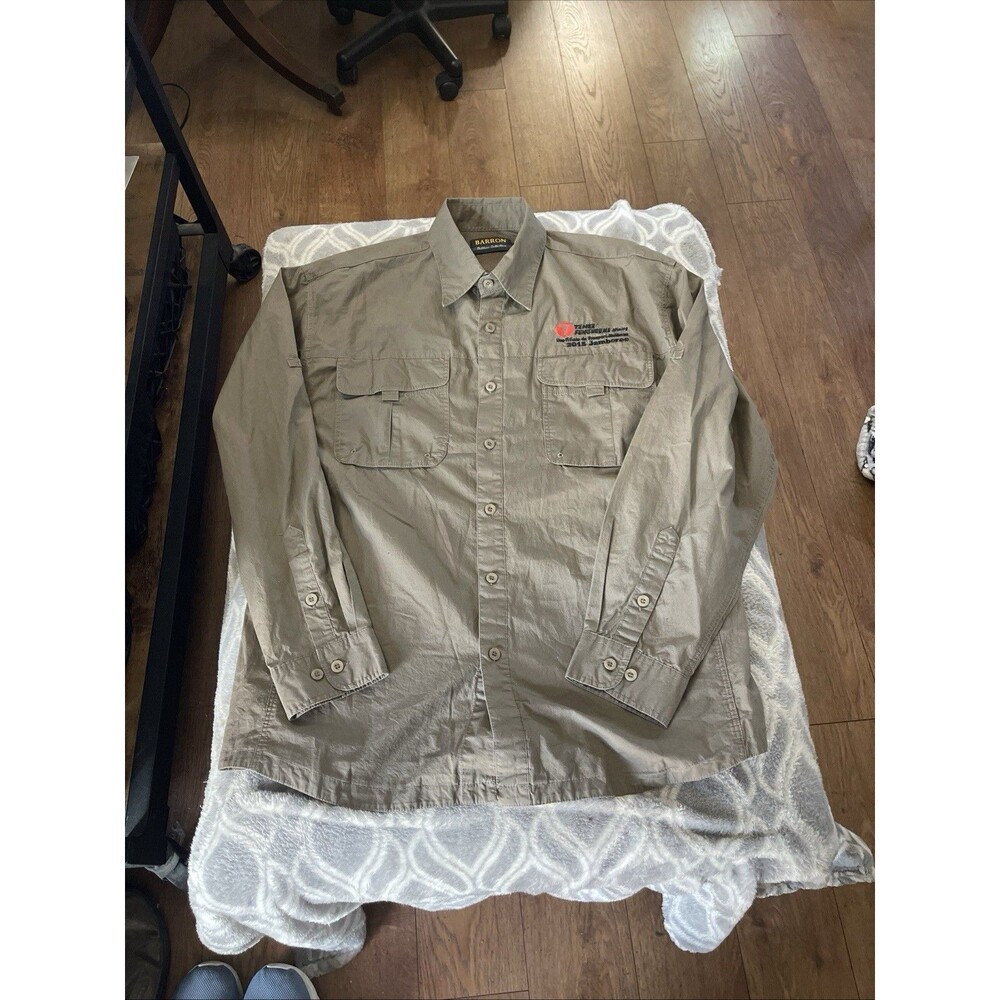 Barron Mens Buttondown Toughwear Shirt Long Sleeve Brown L with Logo